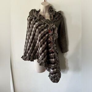 Anthropologie Brown Ruffled Knit Poncho Shrug